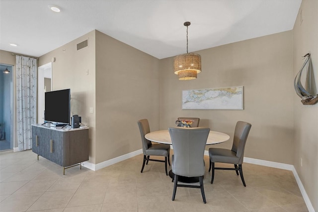 dining room with light tile patterned floors, visible vents, baseboards, and recessed lighting