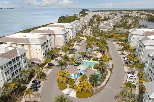 aerial view featuring a water view