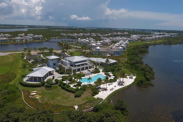 aerial view with a water view