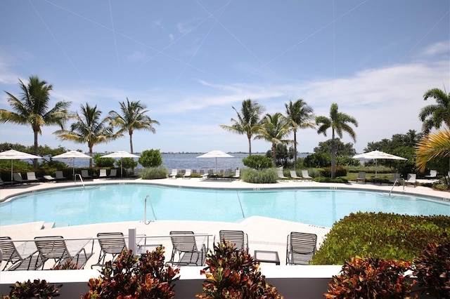 pool with a patio area