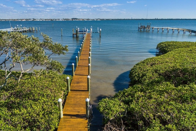 view of dock with a water view