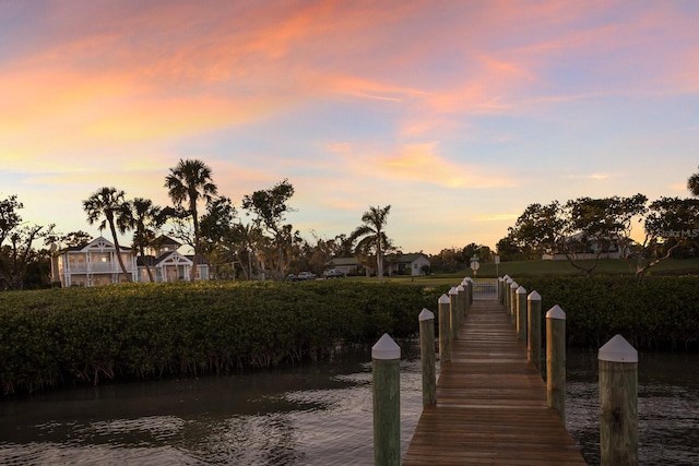 view of dock with a water view