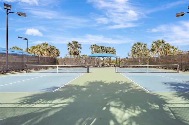 view of tennis court with fence