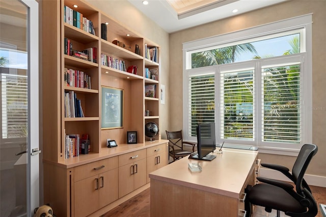 office space with wood finished floors