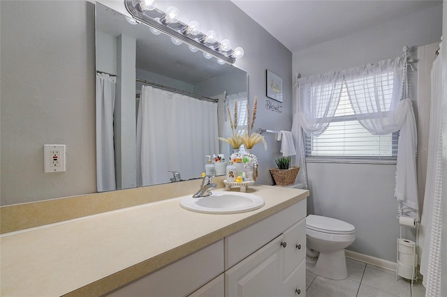bathroom with tile patterned flooring, toilet, and vanity