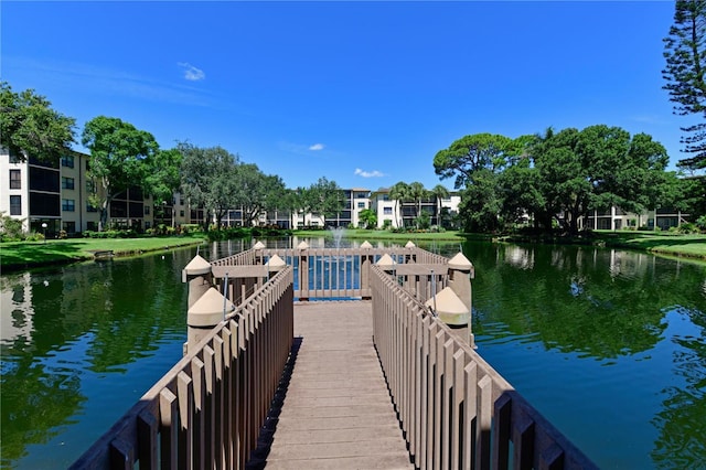 view of dock with a water view