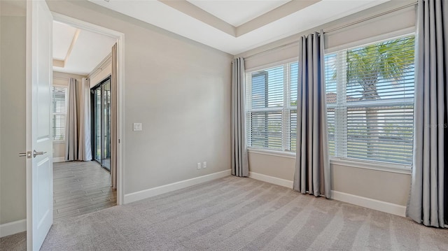 carpeted spare room with a healthy amount of sunlight and baseboards