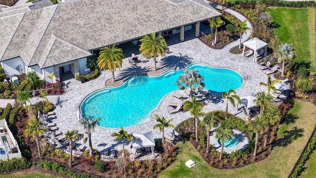 pool featuring a gazebo and a patio