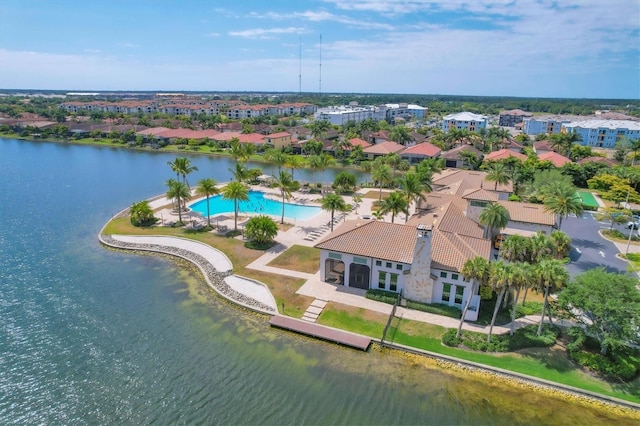 aerial view featuring a water view