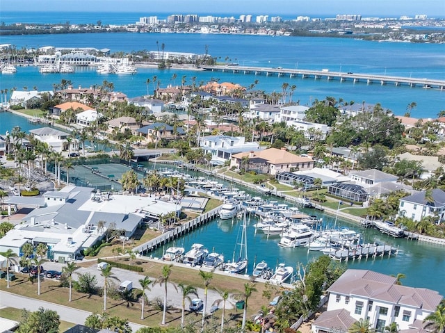 aerial view with a water view