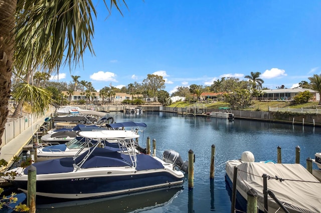 dock area featuring a water view