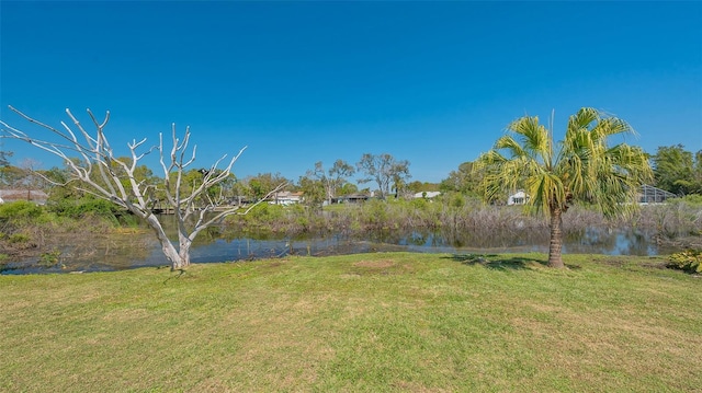 view of yard with a water view