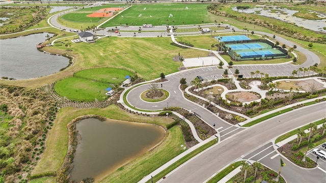 aerial view with a water view