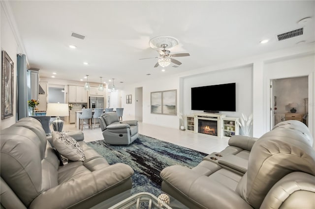 10179 Milky Way Cir, Sarasota, FL 34241 - living area featuring visible vents, recessed lighting, ceiling fan, and light tile patterned floors