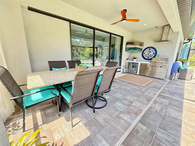 10179 Milky Way Cir, Sarasota, FL 34241 - view of patio with a grill, ceiling fan, a pool, and outdoor dining space