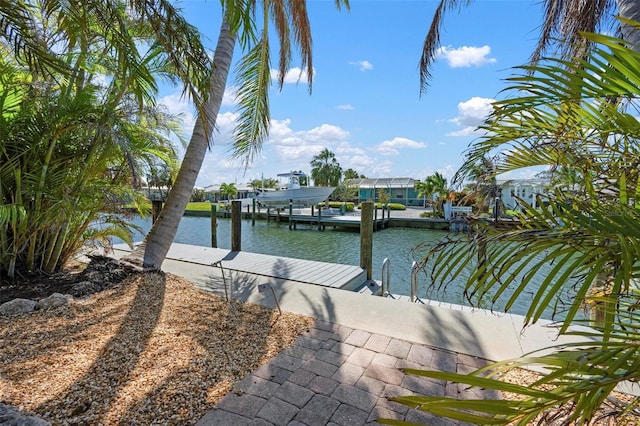 dock area with a water view