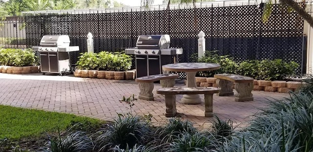 view of patio / terrace with grilling area and fence