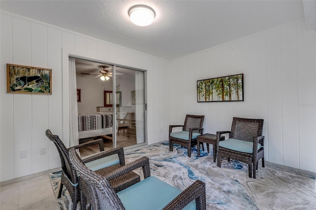 living area featuring light tile patterned floors