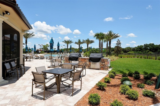 view of patio with grilling area and fence