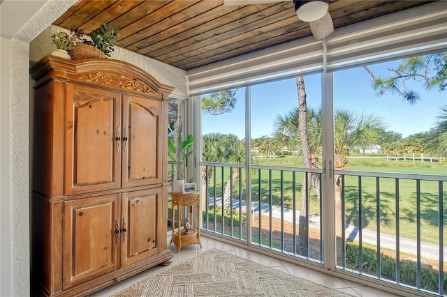 sunroom with wood ceiling