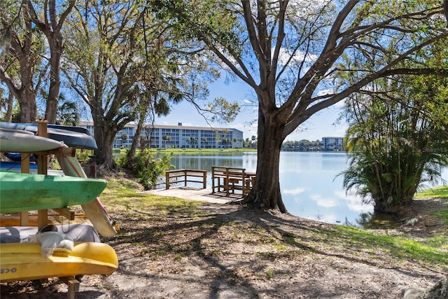 view of yard with a water view