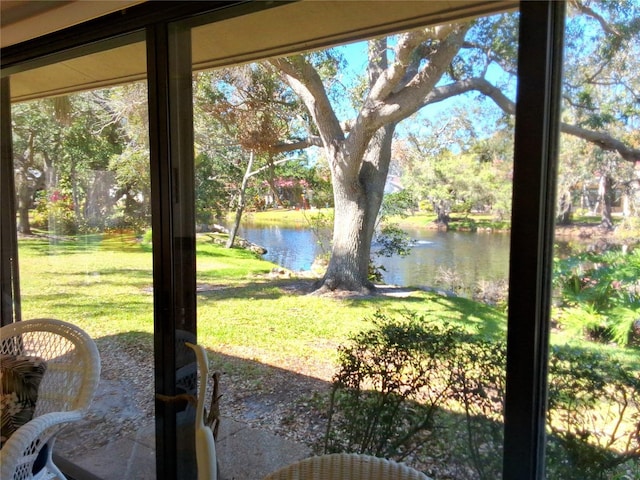 view of yard with a water view