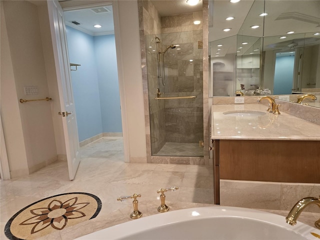 35 Watergate Dr Unit 1103, Sarasota, FL 34236 - full bathroom with a shower stall, vanity, a bath, and recessed lighting