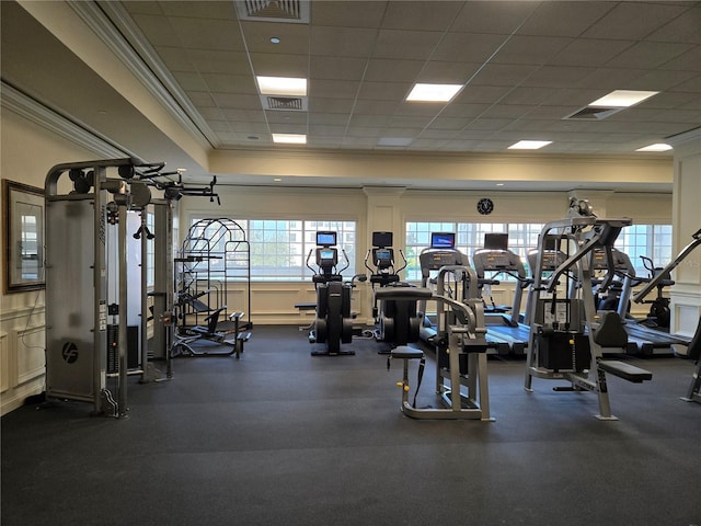 35 Watergate Dr Unit 1103, Sarasota, FL 34236 - gym featuring crown molding and a drop ceiling