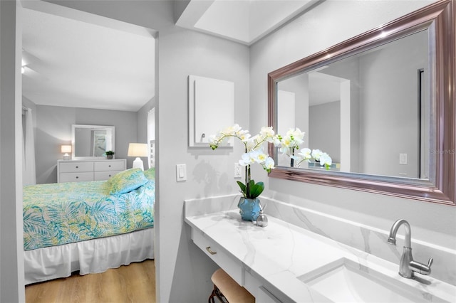 bathroom featuring vanity and wood finished floors