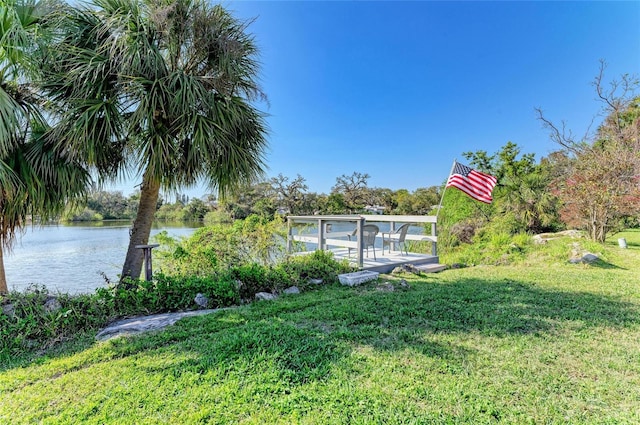 view of yard with a water view