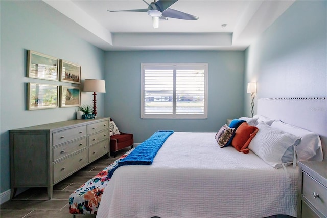 bedroom with wood finish floors and ceiling fan