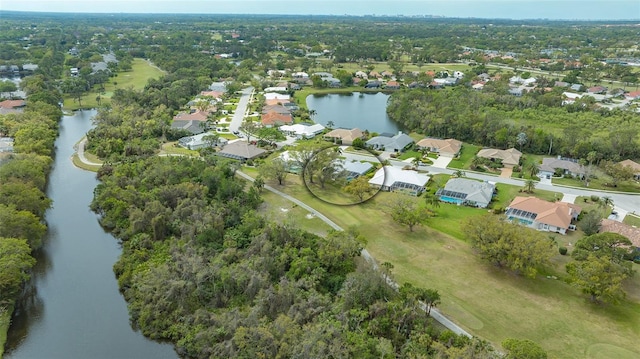 aerial view featuring a residential view and a water view