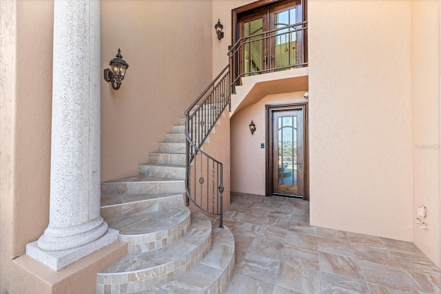 1364 Point Crisp Rd, Sarasota, FL 34242 - foyer entrance featuring stairway