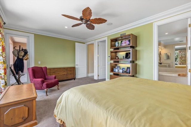 1364 Point Crisp Rd, Sarasota, FL 34242 - carpeted bedroom featuring recessed lighting, ensuite bath, visible vents, and ornamental molding