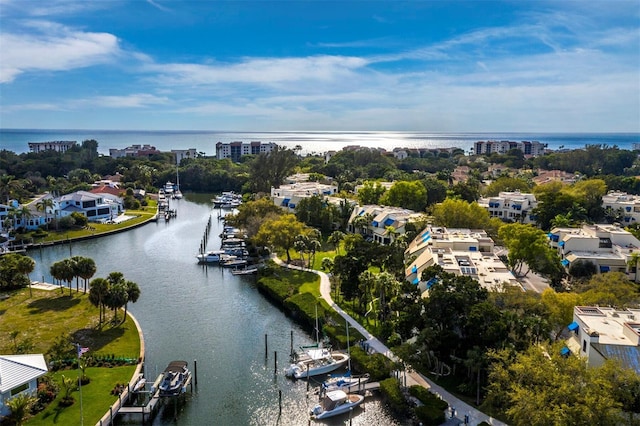 drone / aerial view featuring a water view