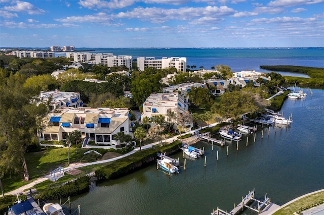 aerial view featuring a water view