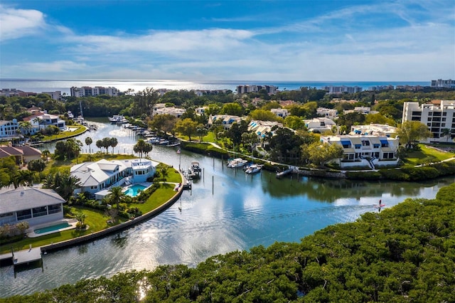 aerial view with a water view