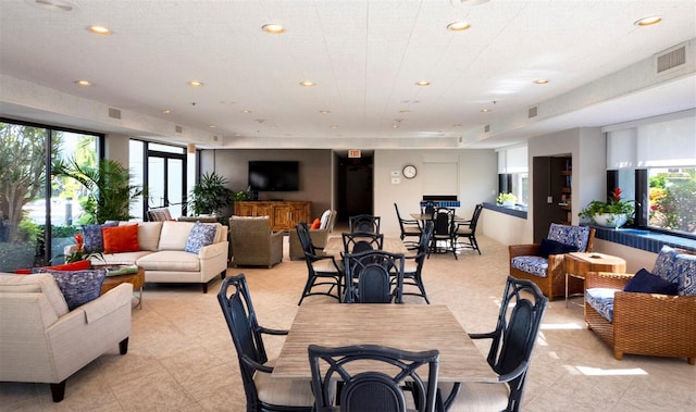 dining area with recessed lighting and visible vents