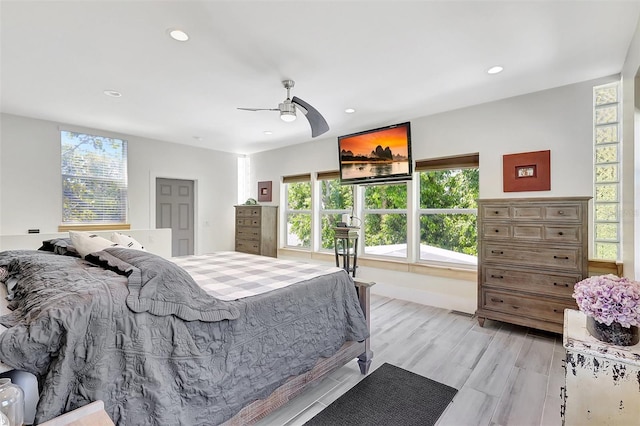 bedroom with recessed lighting and a ceiling fan