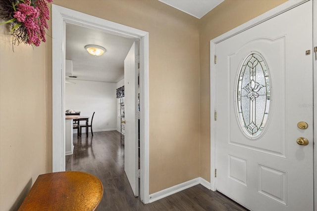 entrance foyer featuring baseboards and dark wood-type flooring