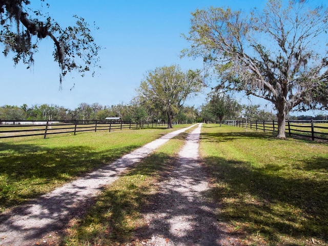 view of road with a rural view