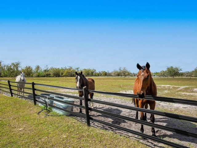 view of horse barn featuring a rural view