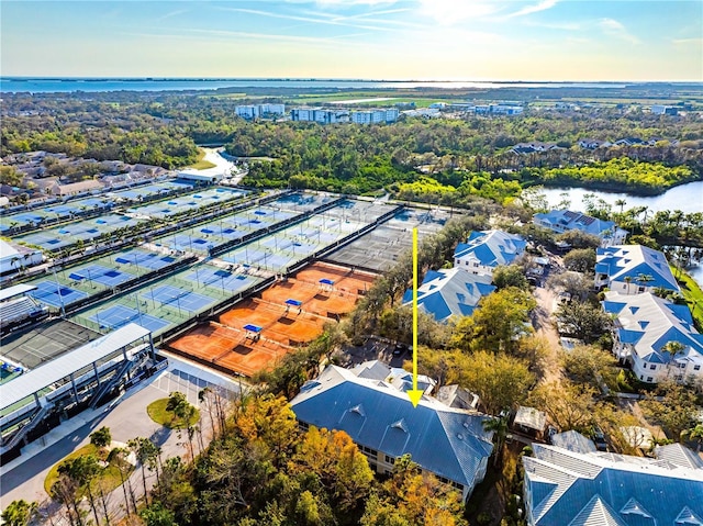 aerial view featuring a water view