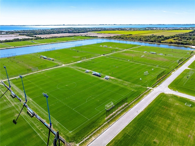 aerial view featuring a rural view and a water view