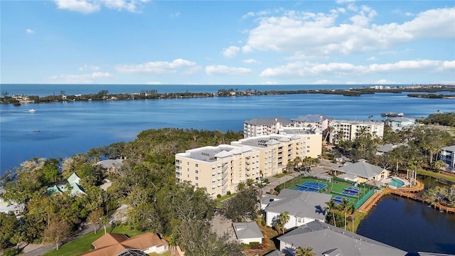 drone / aerial view featuring a water view