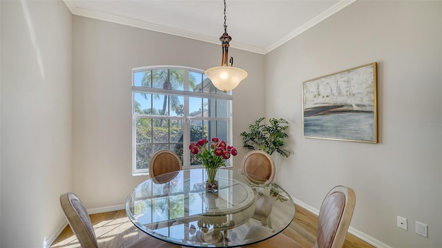 dining room with wood finished floors, a wealth of natural light, and baseboards