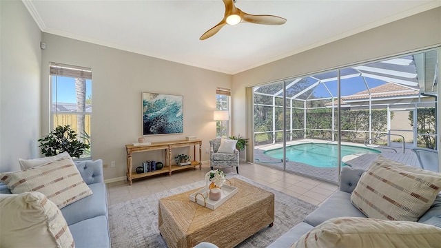 view of pool with a ceiling fan