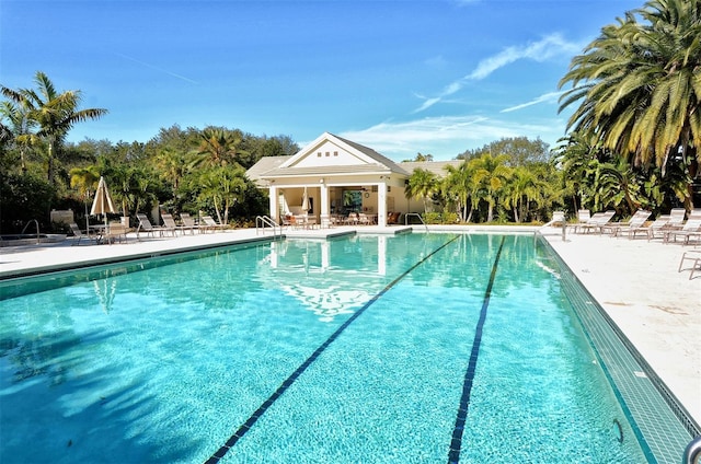 pool with a patio