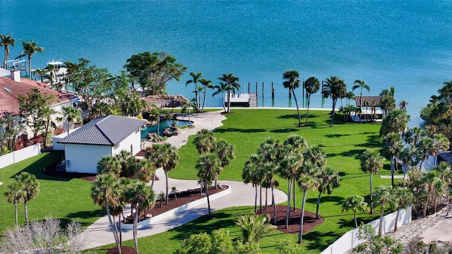 aerial view with a water view