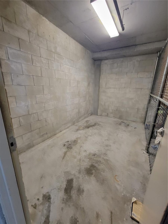 unfinished basement with concrete block wall